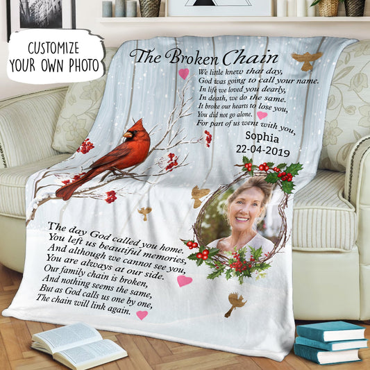 The Broken Chain Customized Memorial Photo Blanket Gift for Loss and Family Remembrance