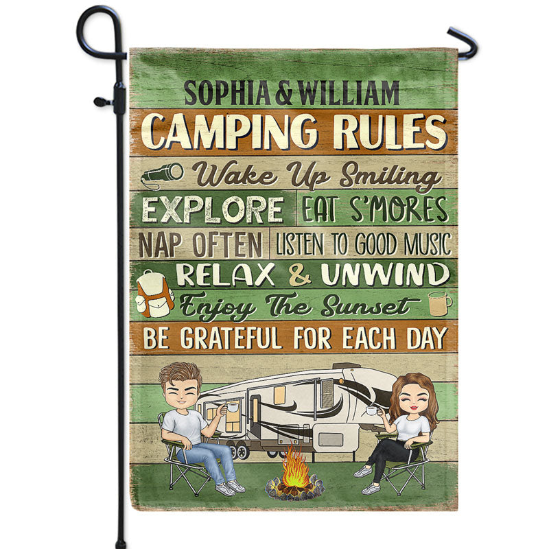 Camping Rules Wake Up Smile - キャンプギフト - パーソナライズされたカスタムフラッグ
