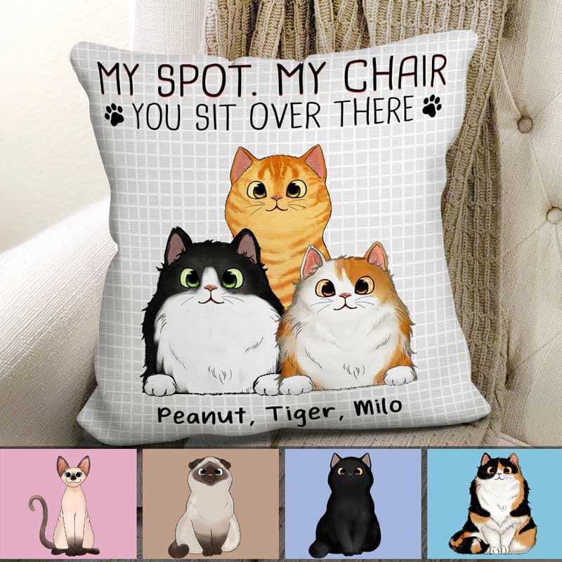 Peeking Fluffy Cat My Spot My Chair Personalized Pillow