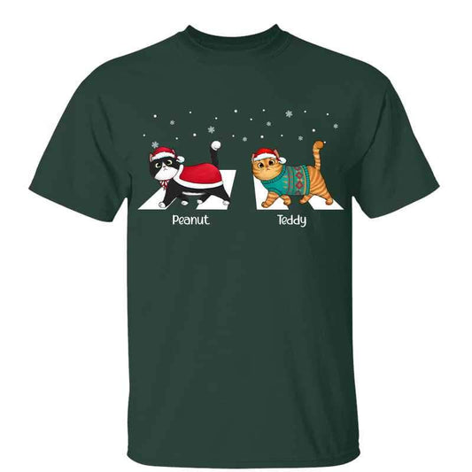 Fluffy Cat Walking Cross Road Christmas Personalized Shirt