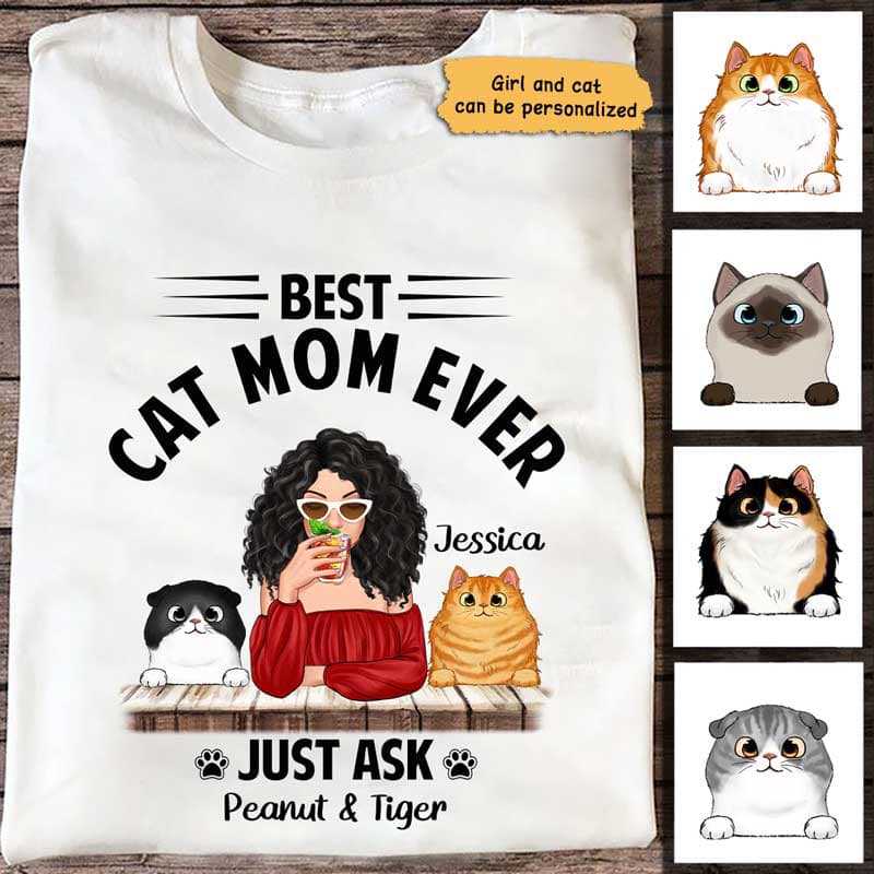 Fluffy Cat Best Cat Mom Personalized Shirt
