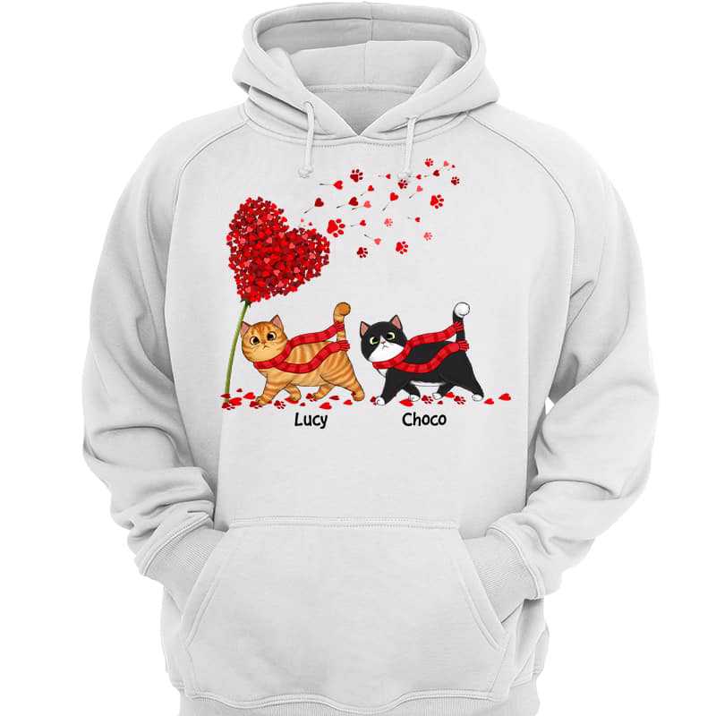 Flying Heart Fluffy Cat Walking Valentine‘s Day Gift For Cat Lovers Personalized Hoodie Sweatshirt