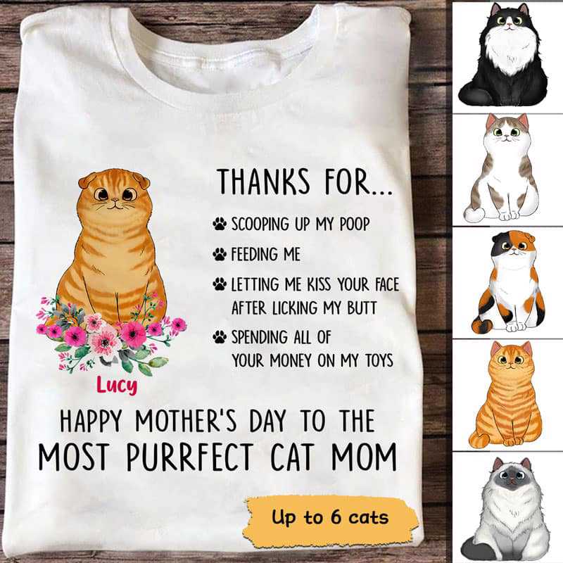 Fluffy Cat Thanks Cat Mom Personalized Shirt