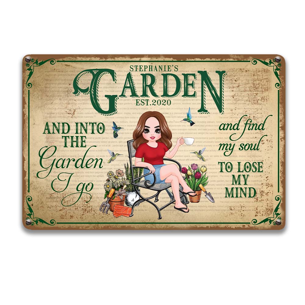 Personalized Into Garden I Go Metal Sign