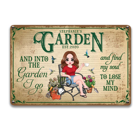 Personalized Into Garden I Go Metal Sign