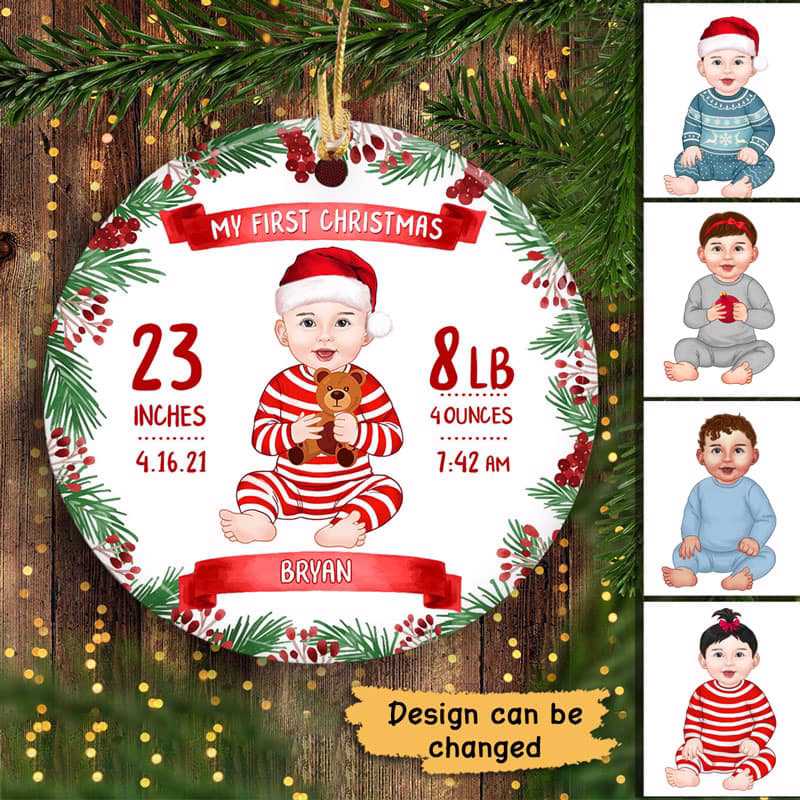 New Baby Info Baby Shower Gift Christmas Personalized Decorative Circle Ornament