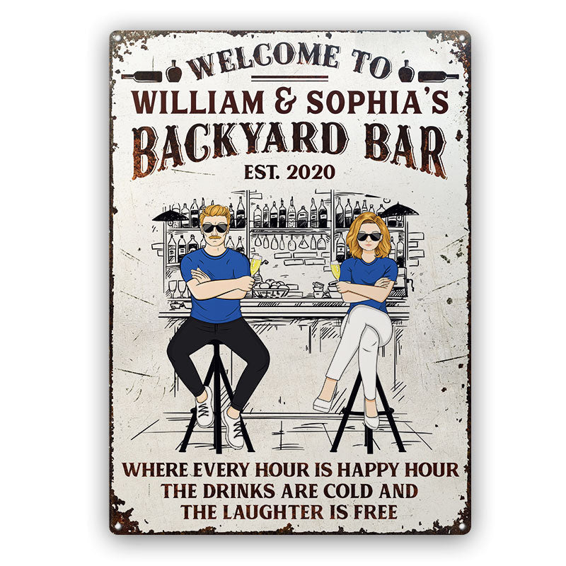 Backyard Bar Family Couple - Personalized Custom Classic Metal Signs