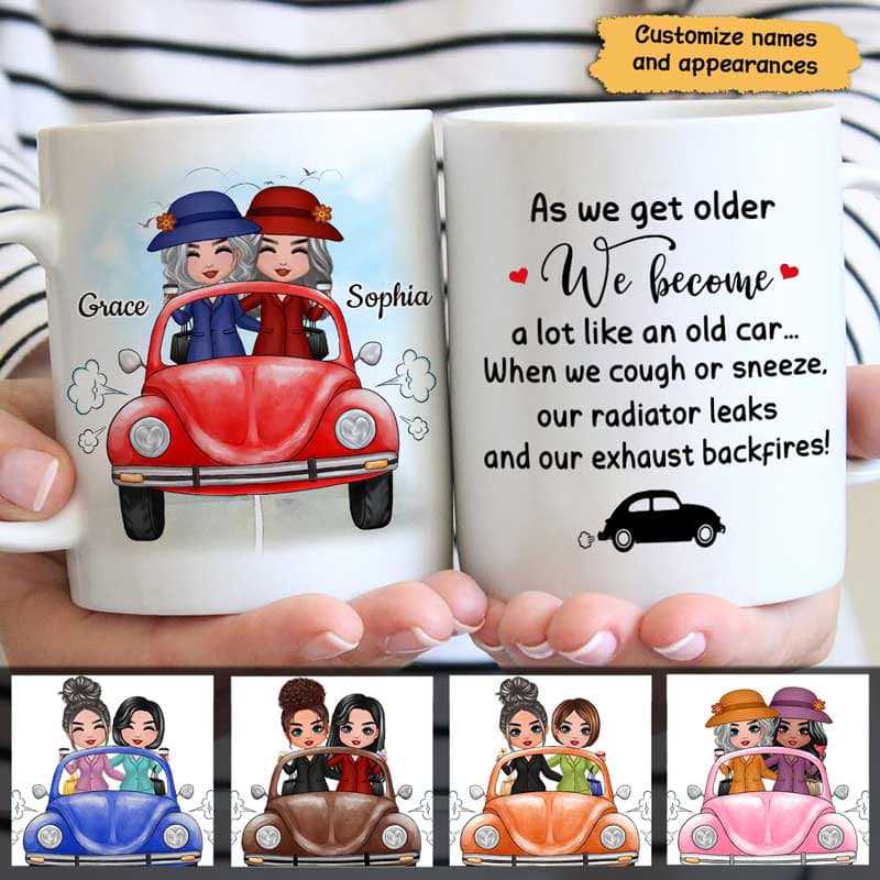 Old Besties On Car Personalized Mug