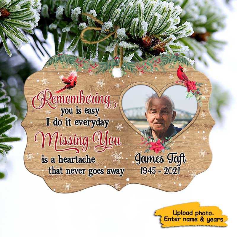 Christmas Wreath Heart Photo Memorial Personalized Christmas Ornament