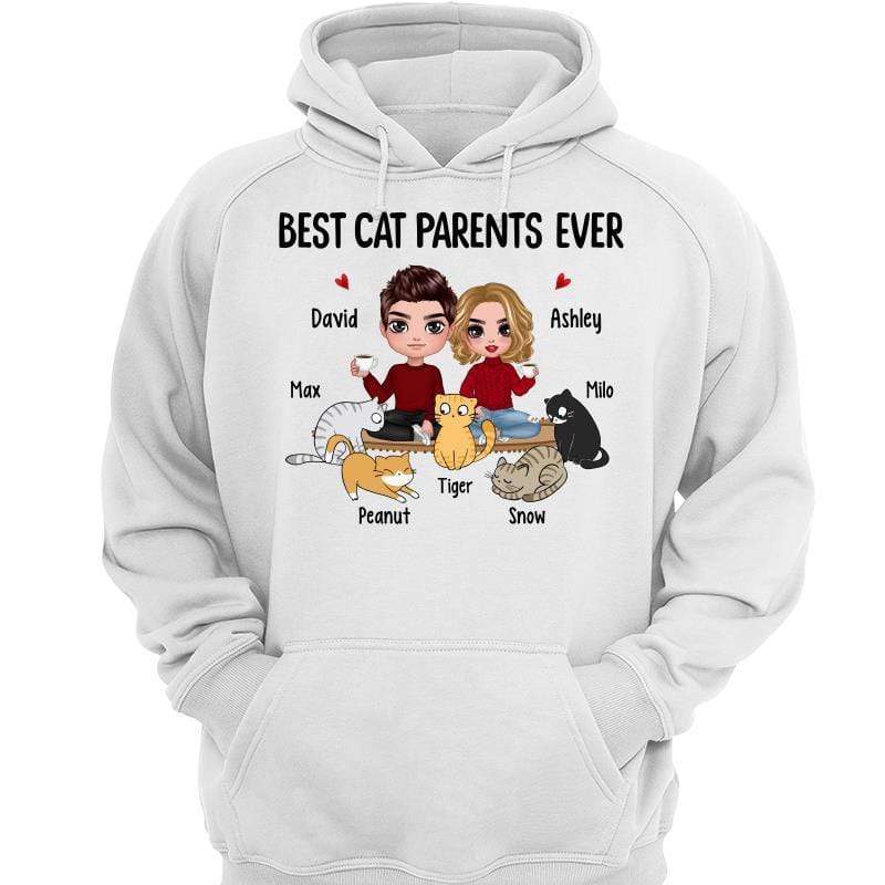 Best Cat Mom Cat Dad Doll Couple &amp; Cat Personalized Hoodie Sweatshirt