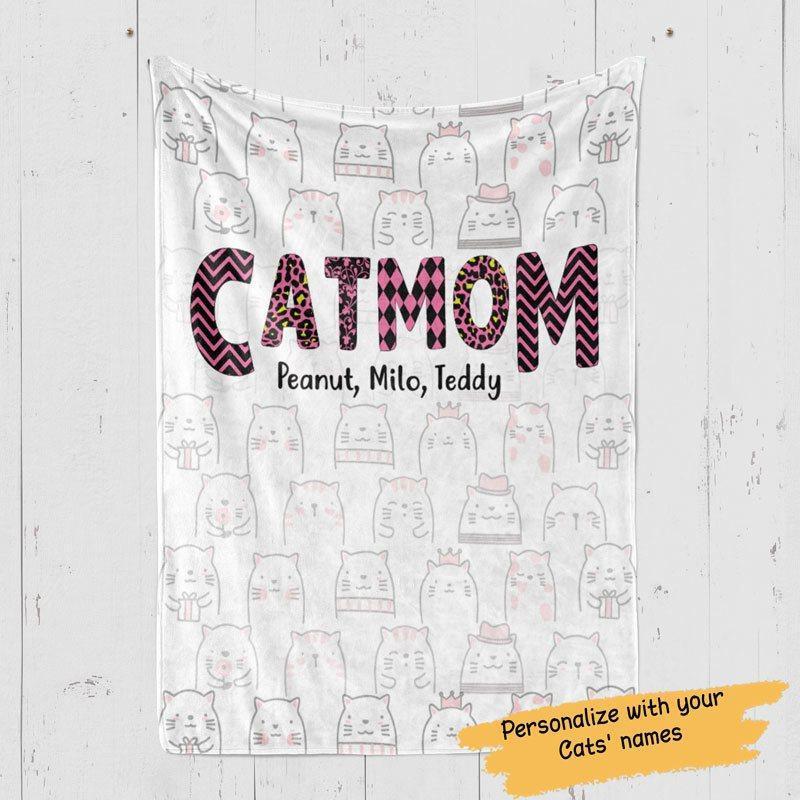 Cat Mom Slogan Pattern Personalized Cat Fleece Blanket