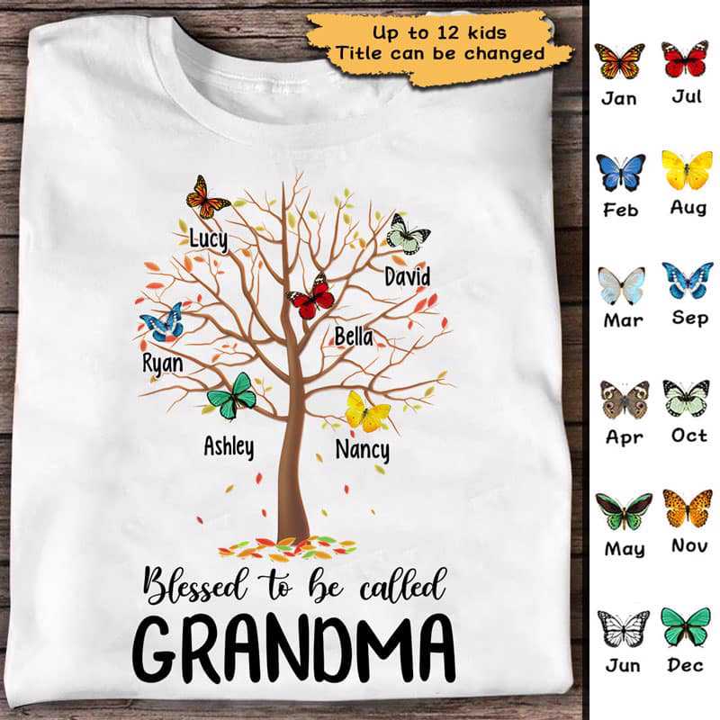 おばあちゃんの蝶の木のパーソナライズされたシャツ