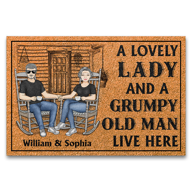 Family Couple A Lovely Lady And A Grumpy Old Man Live Here - Couple Gift - Personalized Custom Doormat