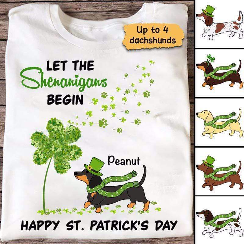 St. Patrick's Day Dachshunds Shamrock Dandelion Personalized Shirt