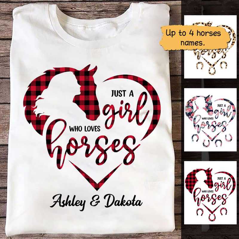 Girl Loves Her Horse Leopard チェック柄 花柄 パーソナライズドシャツ