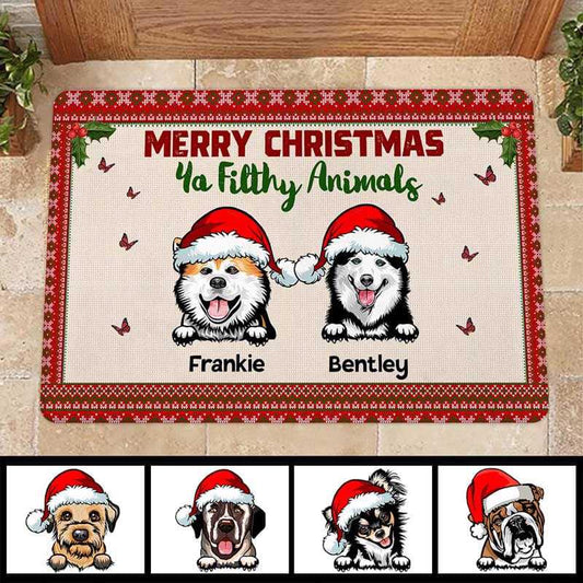 Merry Christmas Ya Filthy Animals Dog Personalized Doormat