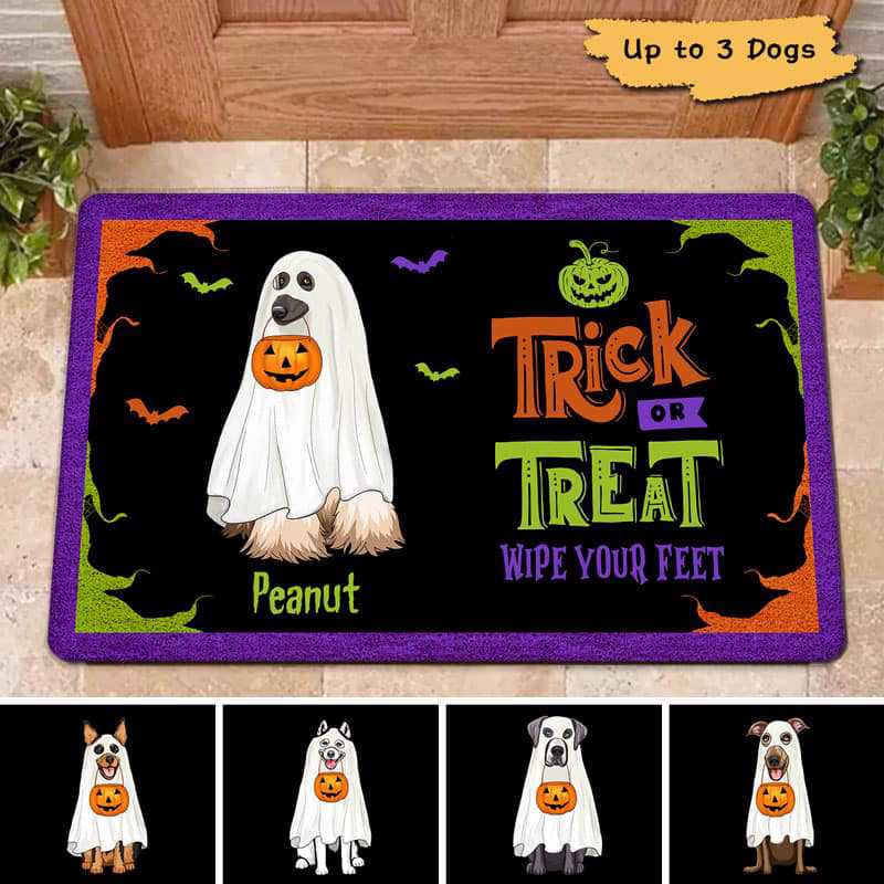 Trick Or Treat Wipe Your Feet Dog Halloween Personalized Doormat