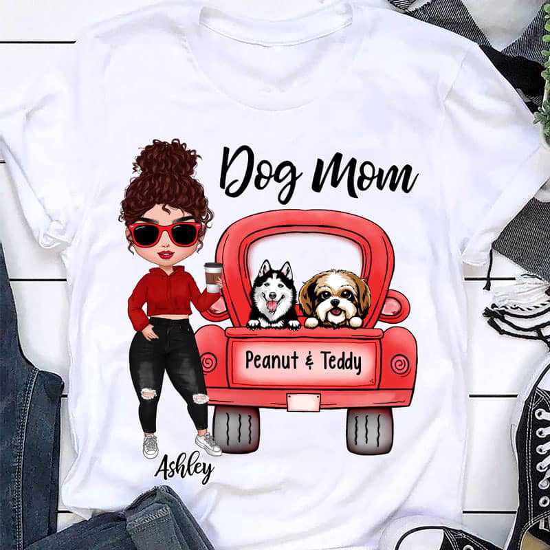 人形の女の子とトラックの犬 パーソナライズされたシャツ