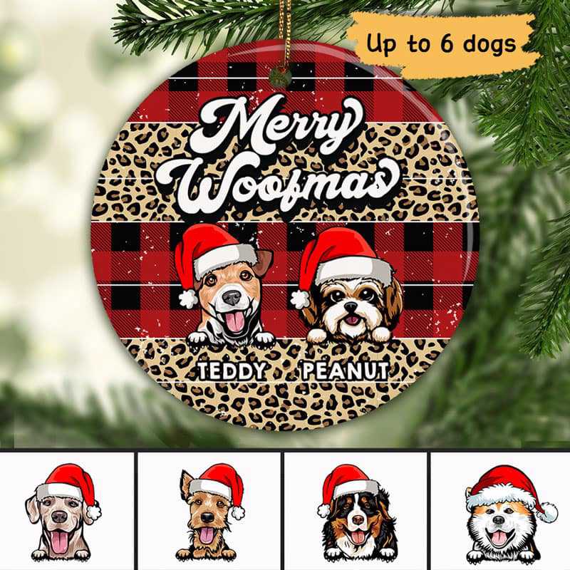 Leopard Checkered Gift For Dog Mom Personalized Cirle Ornament