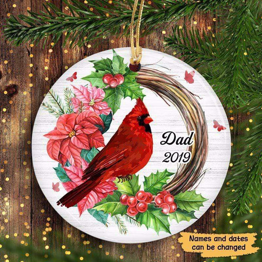 Cardinals Wreath Memorial Personalized Circle Ornament