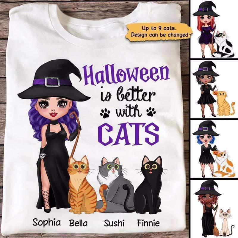 Halloween Cat Mom Witch Doll Cartoon Cat Personalized Shirt