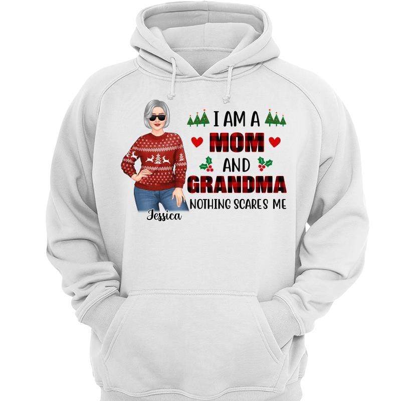 Posing Grandma Nothing Scares Me Christmas Personalized Hoodie Sweatshirt