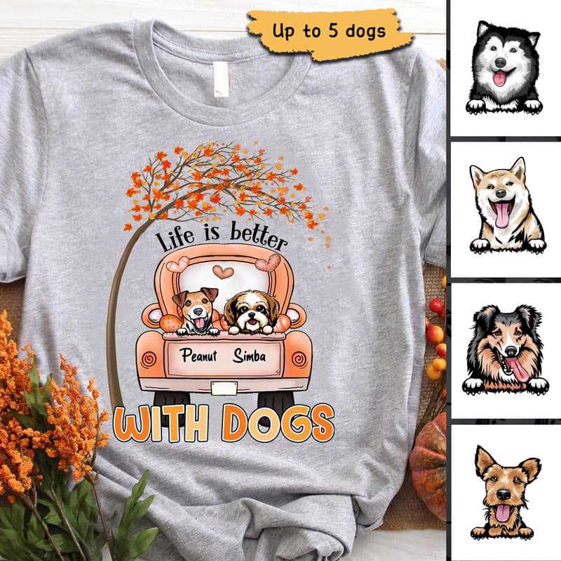 Better With Dogs Fall Season Truck Personalized Shirt