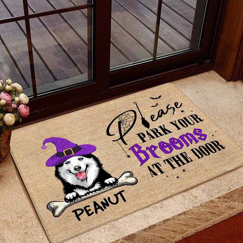 Park Your Brooms At The Door Dogs Personalized Doormat