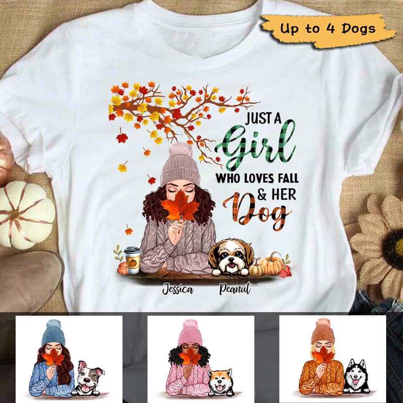 Just A Girl Loves Fall Season And Peeking Dogs Personalized Shirt
