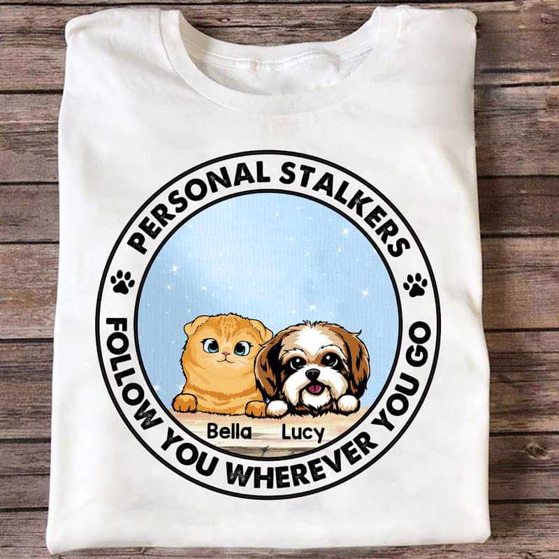 Personal Stalker Peeking Dog Cat Circle Personalized Shirt
