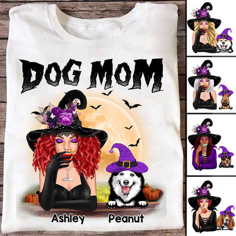 Halloween Witch Dog Mom Personalized Shirt 2