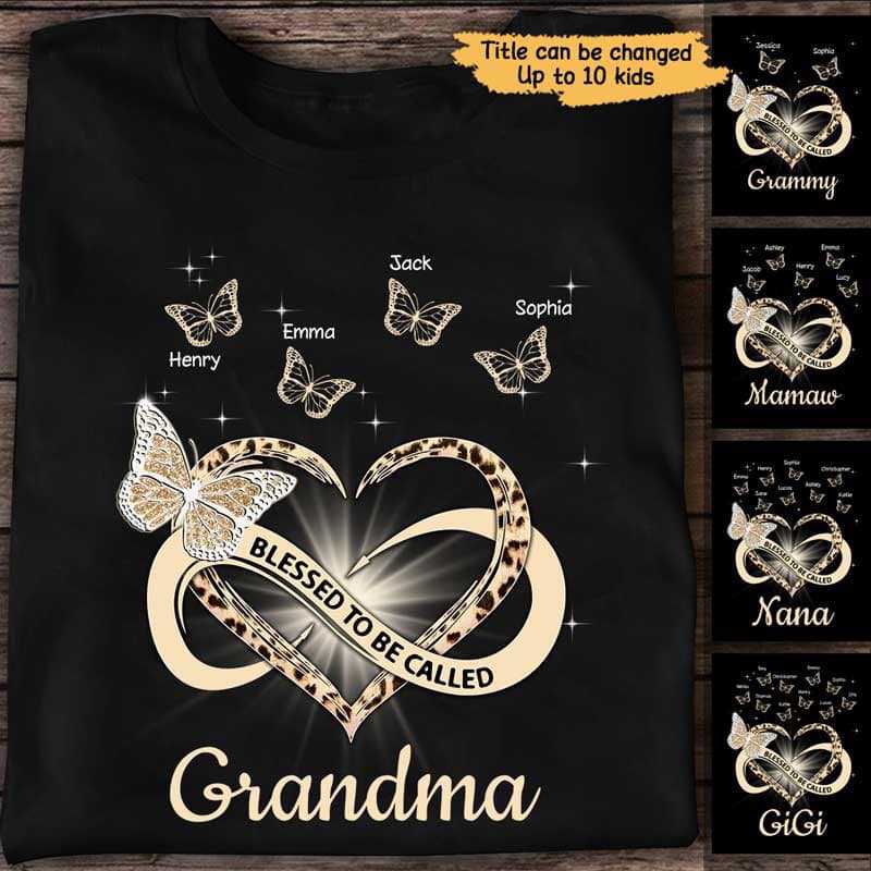 Infinity Heart Grandma Butterflies Personalized Shirt