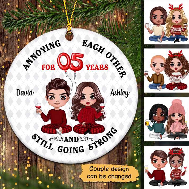 Couple Anniversary Balloon Personalized Circle Ornament