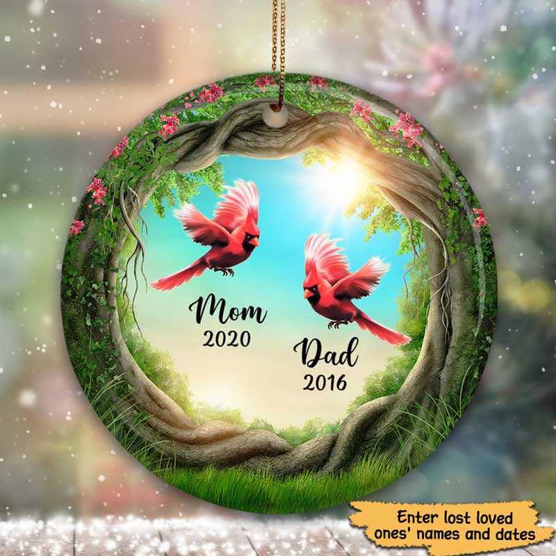 Round Tree Cardinal Memorial Personalized Circle Ornament