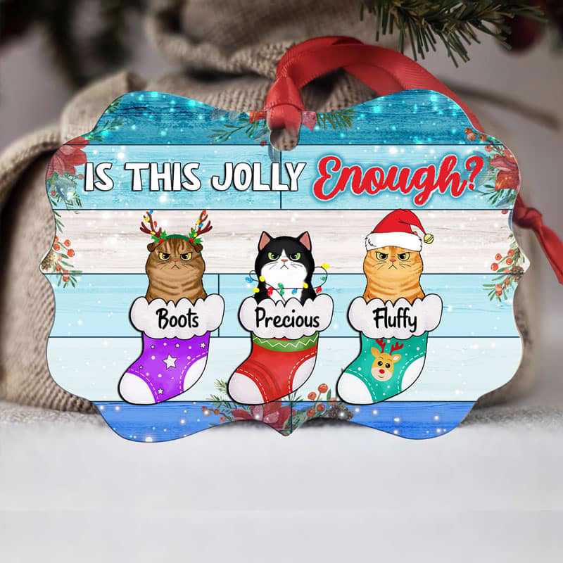 Is This Jolly Enough Peeking Fluffy Cats Personalized Christmas Ornament