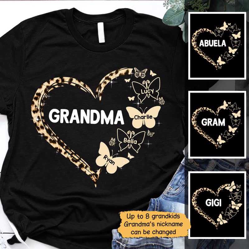 Leopard Mom Grandma Heart Personalized Shirt