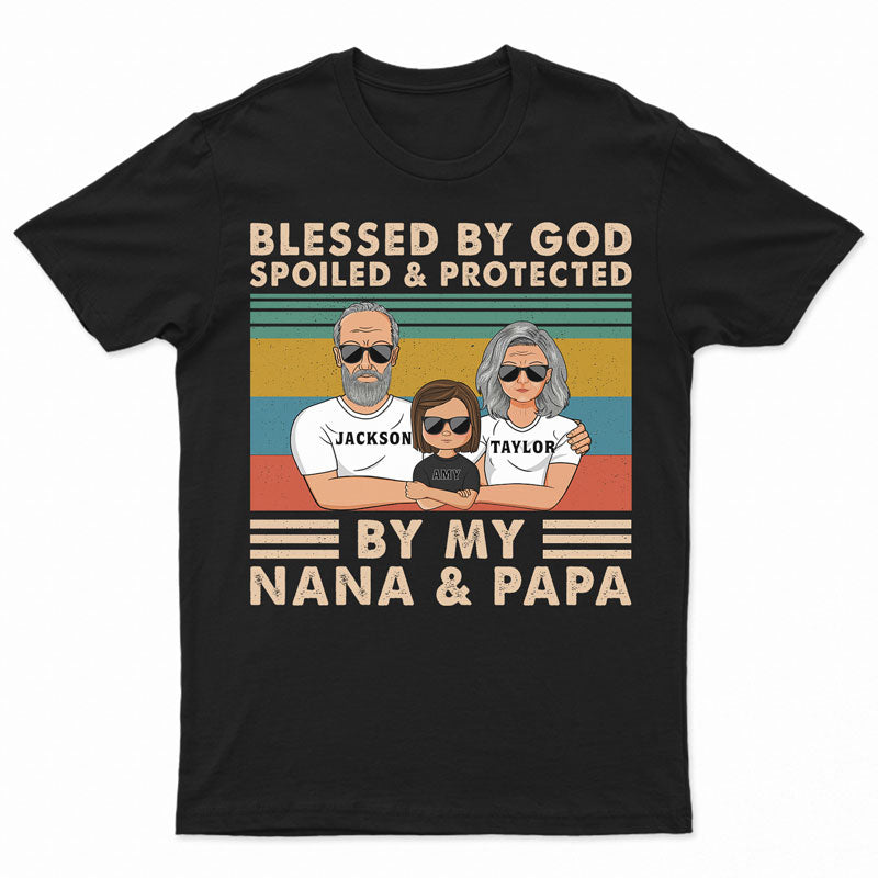 Grandpa & Grandma Protected & Spoiled - Gift For Grandpa - Personalized Custom T Shirt