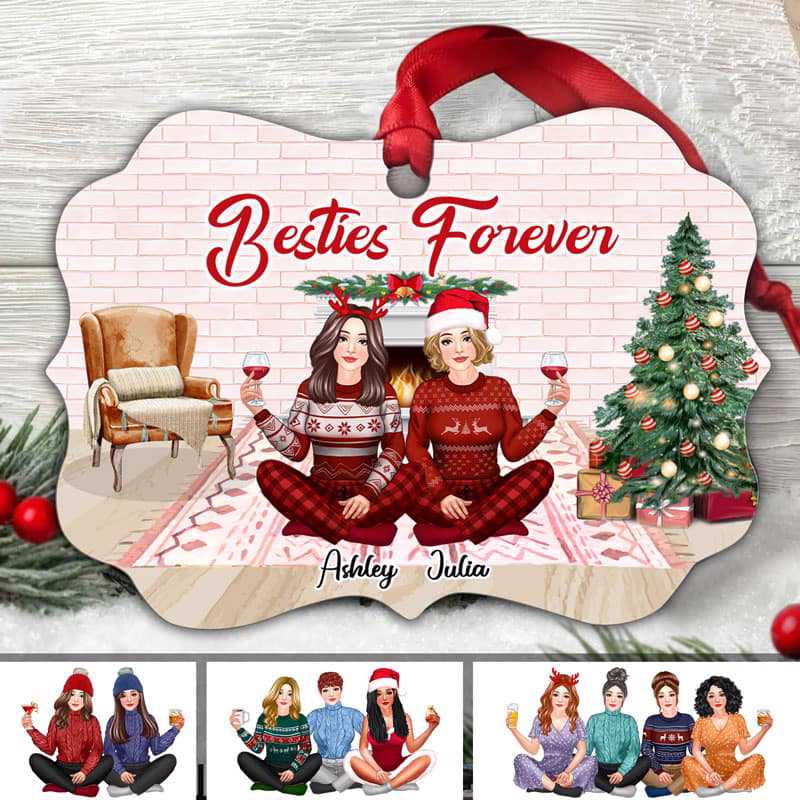 Pretty Girls Besties Sisters Personalized Christmas Ornament