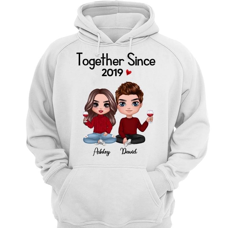 Doll Couple Sitting Valentine‘s Day Gift For Him For Her Personalized Hoodie Sweatshirt