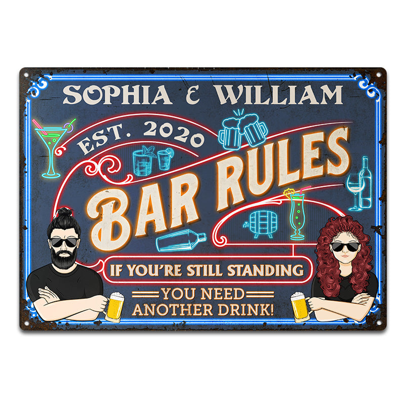 Bar Rules Another Drink - 家族へのギフト - パーソナライズされたカスタムクラシックメタルサイン