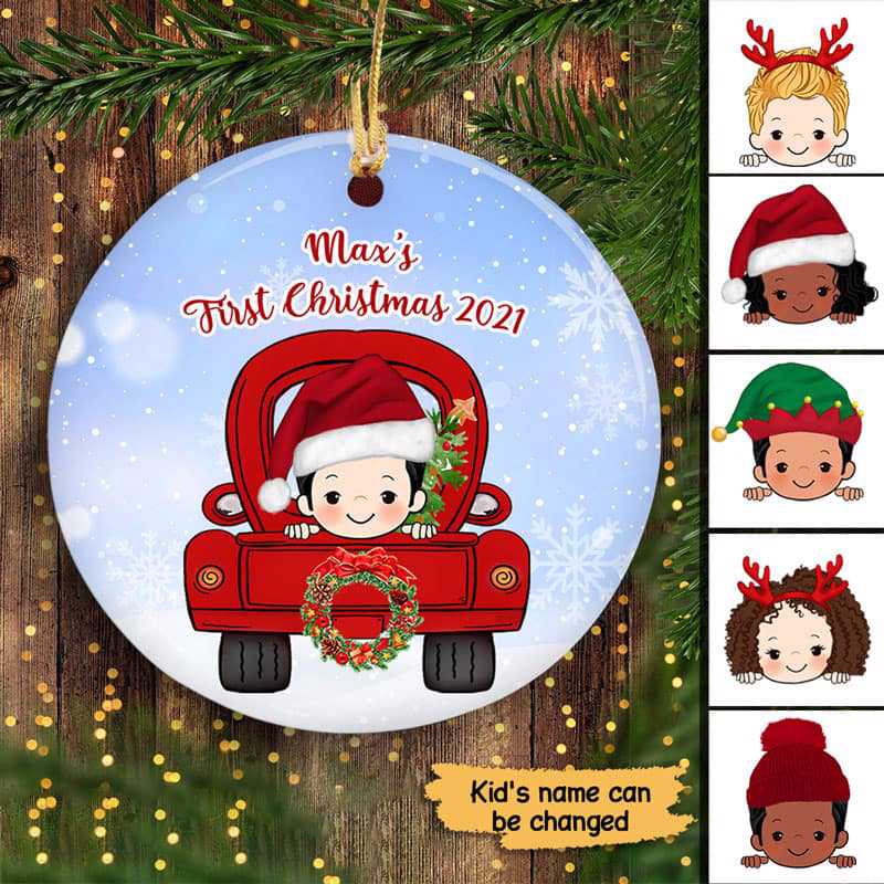 Baby On Christmas Truck Personalized Circle Ornament