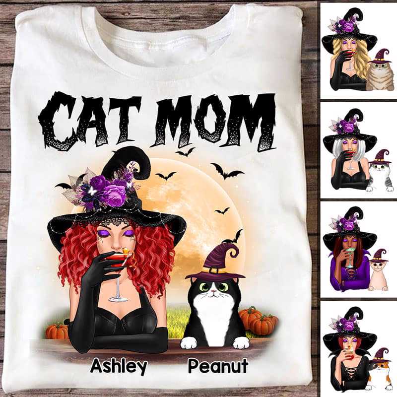 Halloween Witch Cat Mom Personalized Tank Top