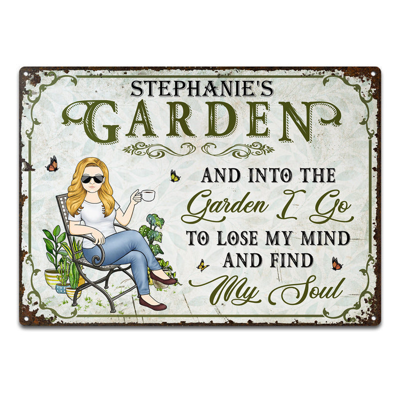 And Into The Garden I Go Gardening Girl - Garden Sign - Personalized Custom Classic Metal Signs