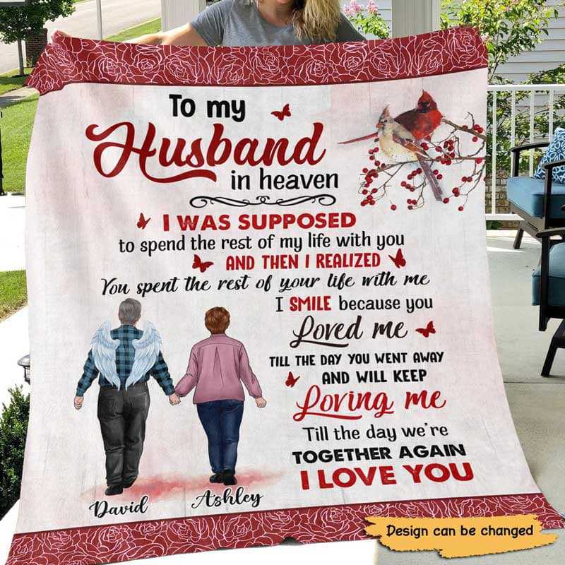 To My Angel Husband Memorial Personalized Fleece Blanket