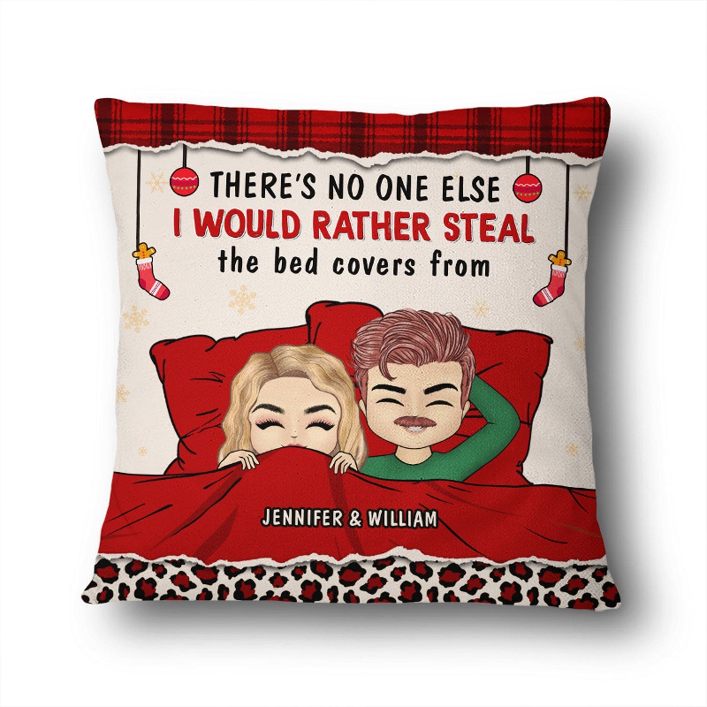 Christmas Couple Steal The Bed Covers - Personalized Custom Pillow