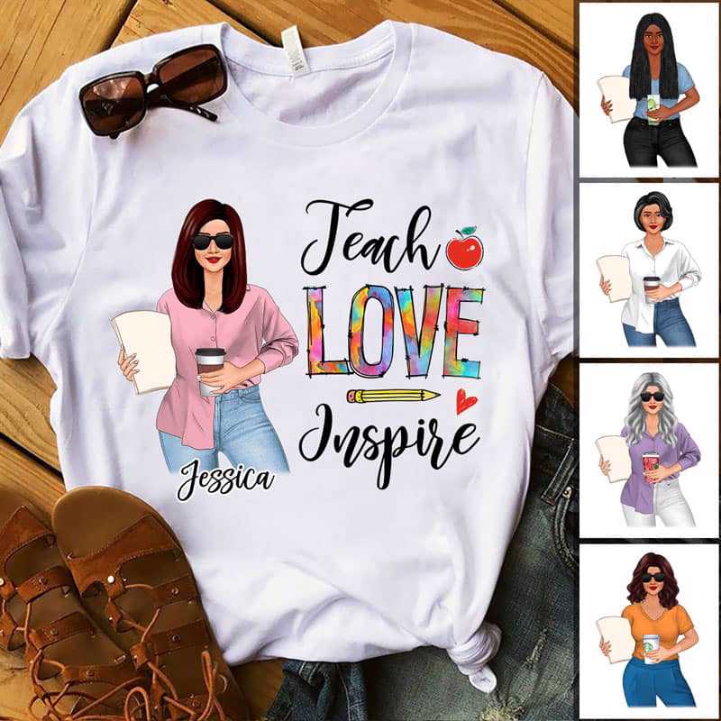 Teach Love Inspire 水彩画の先生のパーソナライズされたシャツ