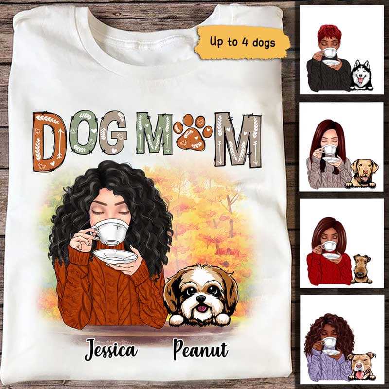 Fall Season Coffee Girl Dog Mom パーソナライズシャツ