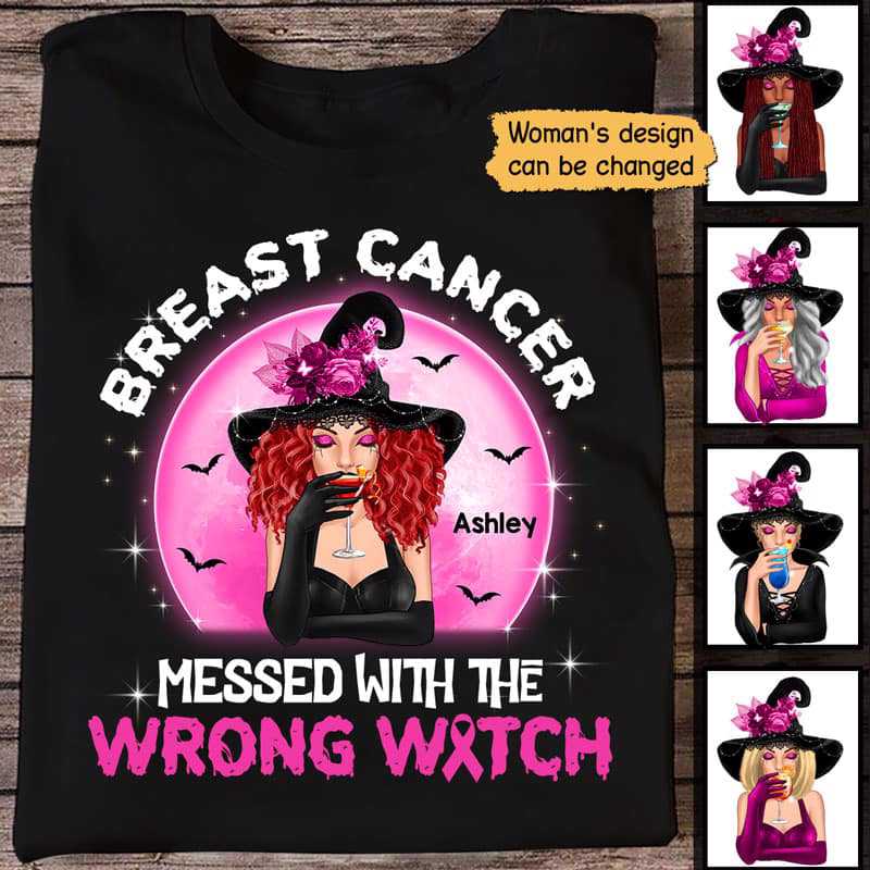 Breast Cancer Messed With Wrong Witch Halloween Personalized Shirt