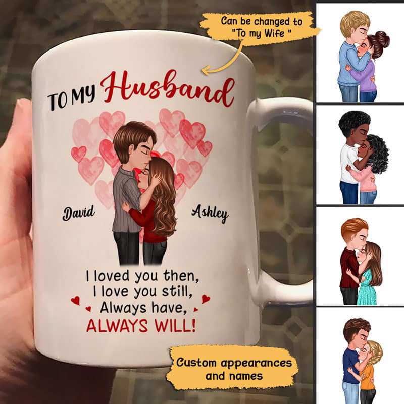 To My Husband Wife Doll Couple Kissing Valentine‘s Day Gift Personalized Mug