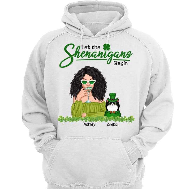 St Patrick's Day Cat Mom &amp; Fluffy Cat Personalized Hoodie Sweatshirt